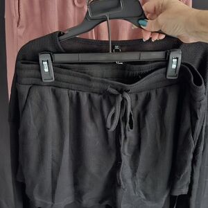 2 SETS Yearntown, Pink and Black Waffle knit Long Sleeve Shirt and Lounge Shorts